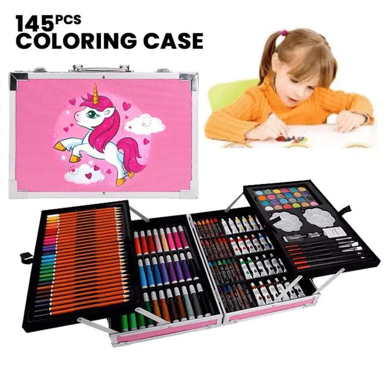 ZS - Art Set with Aluminum Folding Case for Kids - 145 Piece Set - Blue