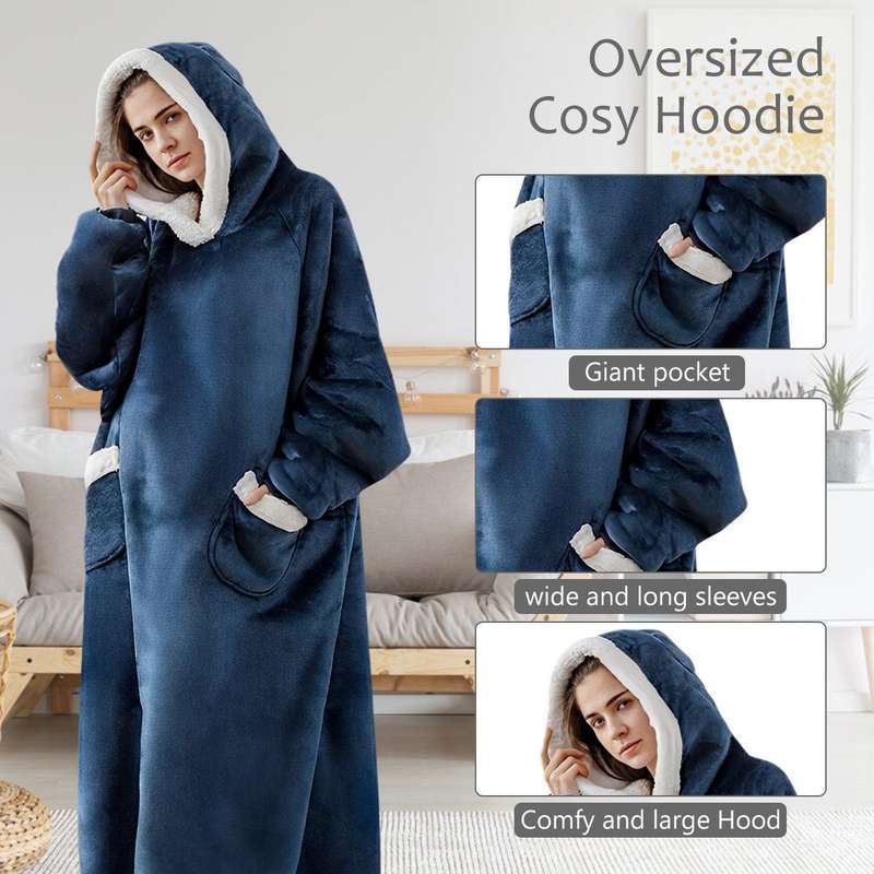 ZS - Extra Long Oversized Huggle Blanket Hoodie - Black