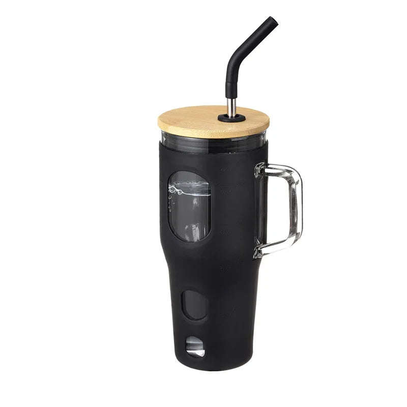 ZS - 1200ml Travel Glass Cup Hot and Cold with Straw - Pink (without handle)