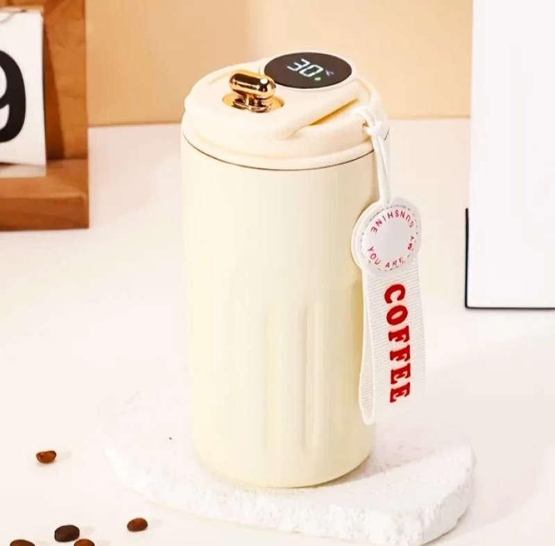 ZS - Insulated Coffee with Temperature Display Stainless Steel Tumbler  (400 ml) White