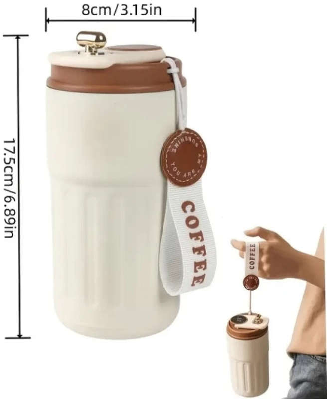 ZS - Insulated Coffee with Temperature Display Stainless Steel Tumbler  (400 ml) White