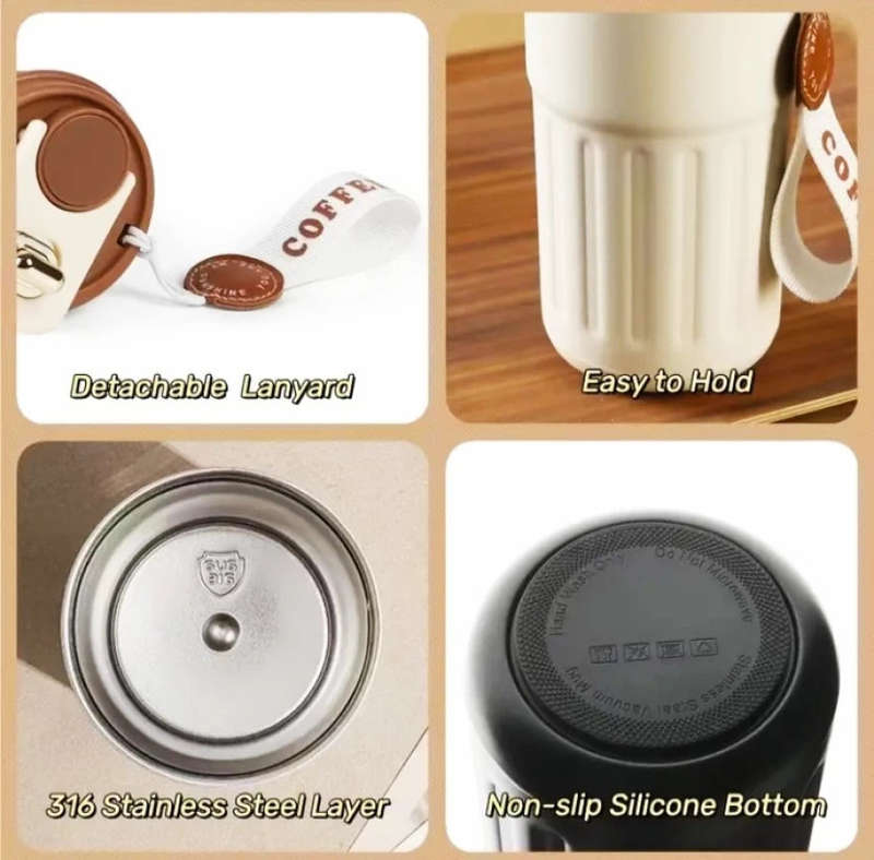 ZS - Insulated Coffee with Temperature Display Stainless Steel Tumbler  (400 ml) White