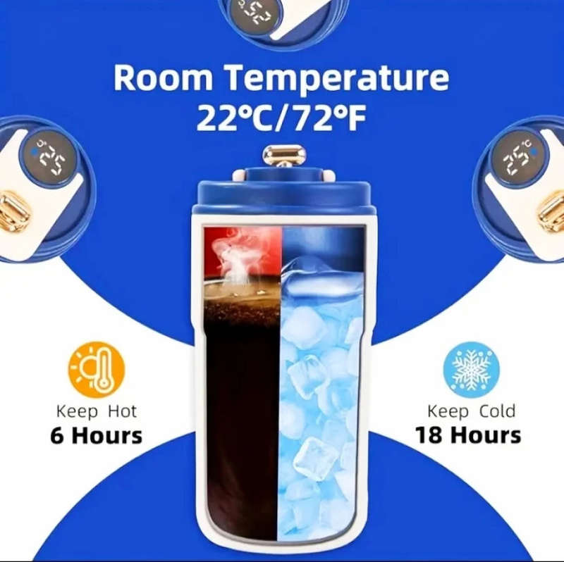 ZS - Insulated Coffee with Temperature Display Stainless Steel Tumbler  (400 ml) White