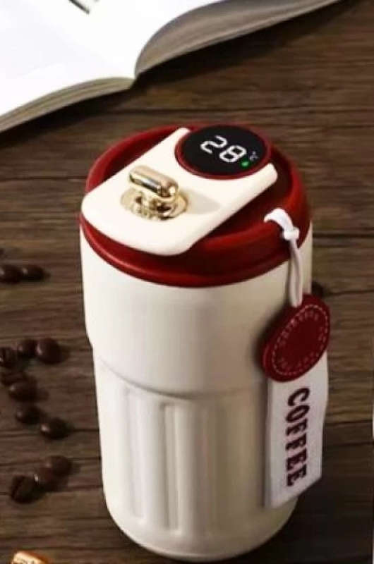 ZS - Insulated Coffee with Temperature Display Stainless Steel Tumbler  (400 ml) White