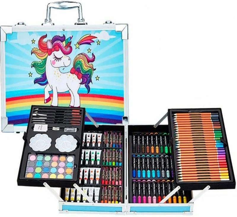 ZS - Art Set with Aluminum Folding Case for Kids - 145 Piece Set - Blue