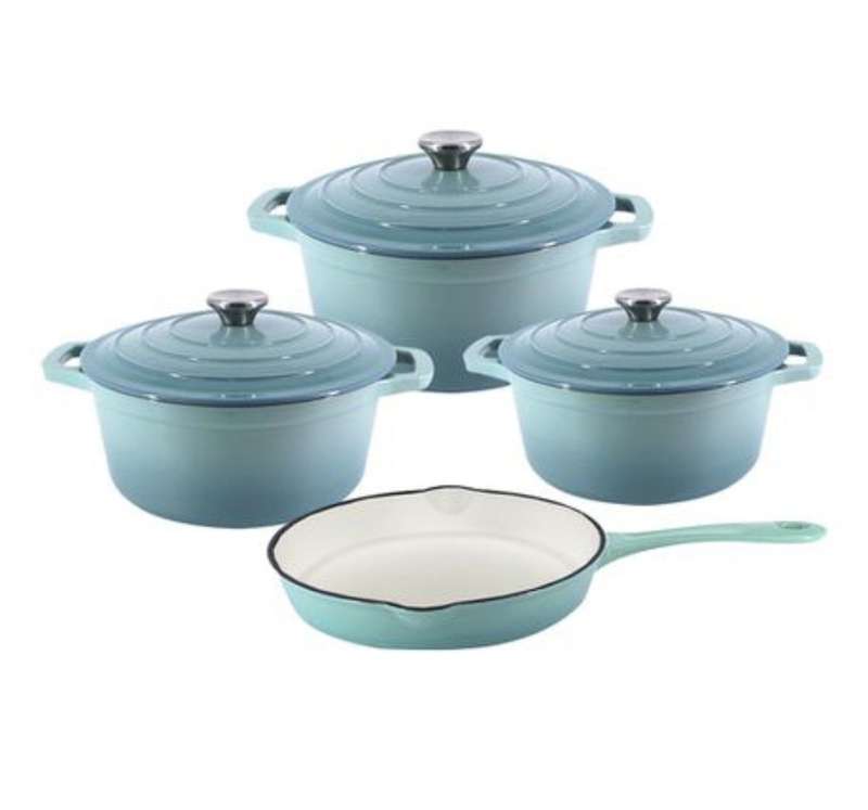 ZS - 7 Piece Cast Iron Pot Set - Sky Blue