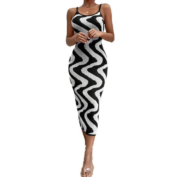 Midi-Length Zebra Print Bodycon Dress