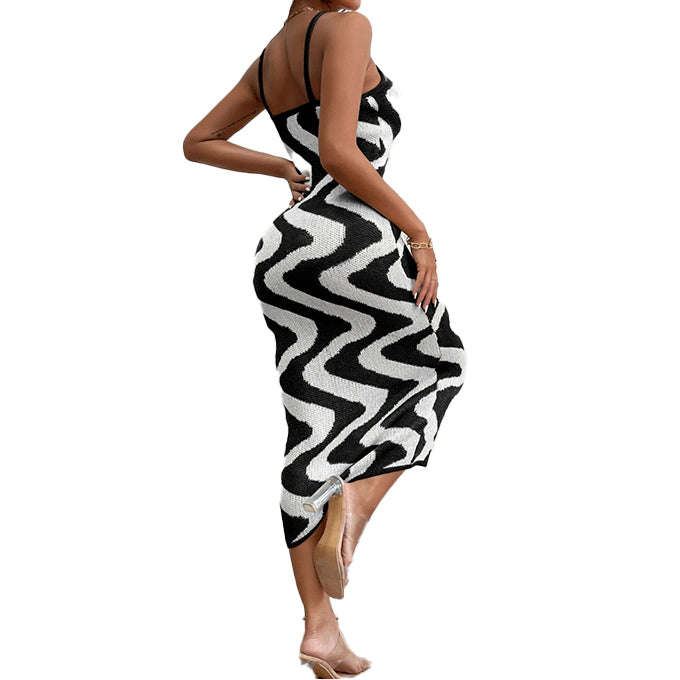 Midi-Length Zebra Print Bodycon Dress