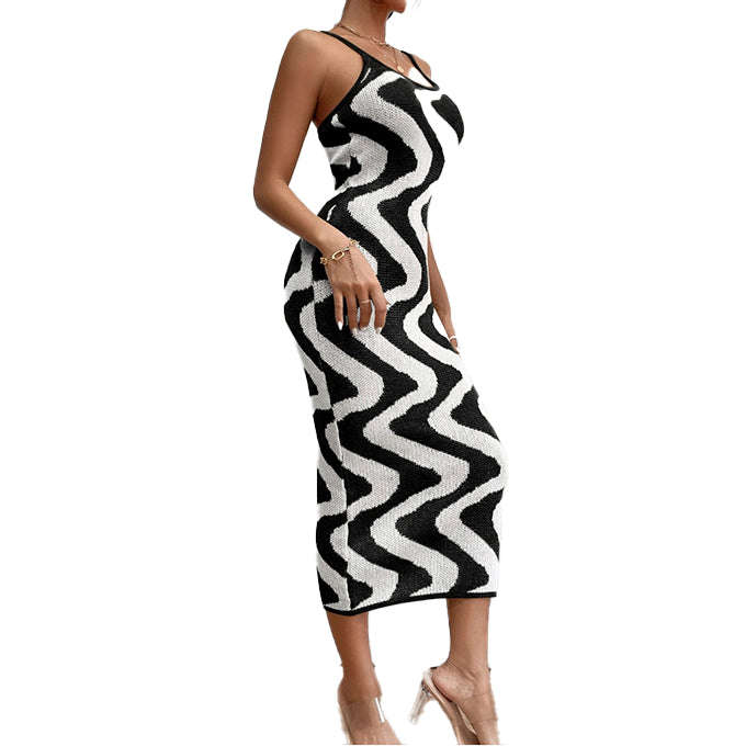 Midi-Length Zebra Print Bodycon Dress