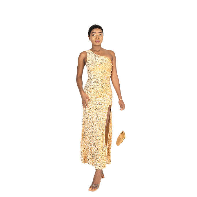 Glamorous Sequin Evening Gown in Gold