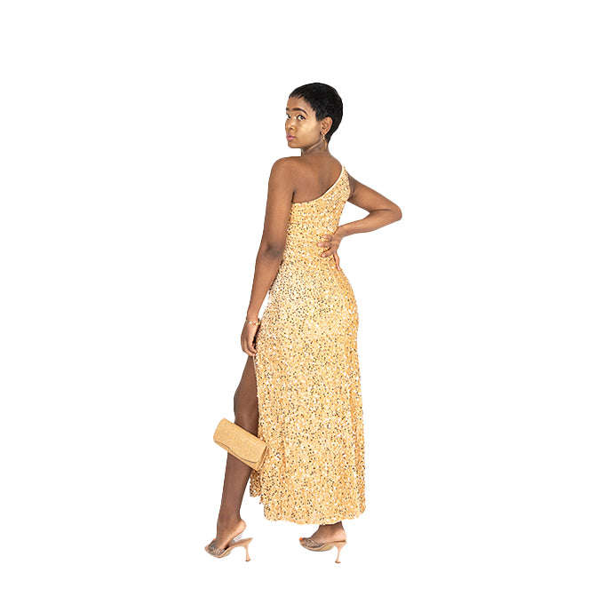 Glamorous Sequin Evening Gown in Gold