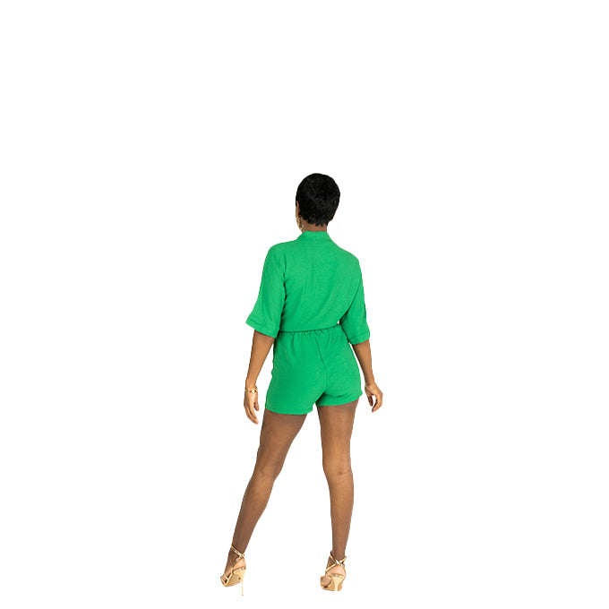 Vibrant Green Romper with Waist Cinch Green