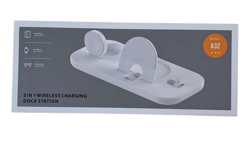 3-in-1 Wireless Charging Dock Station for iPhone, Apple Watch & AirPods - BLACK