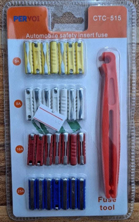 Automotive Fuse Set with Safety Insert Tool (5a, 8a, 16a, 25a Fuses)