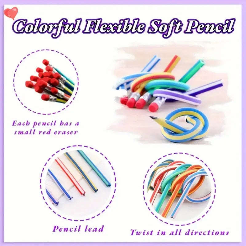 20pcs Flexible Pencils: Soft Novelty Pencil with Eraser