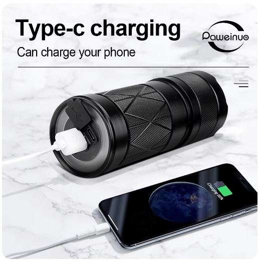 PAWEINUO Rechargeable LED Flashlight with 12000mAh Lithium Battery, High Lumen Output