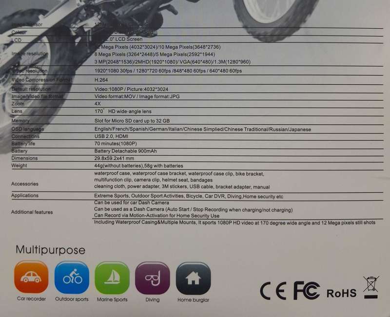 Action Camera - HD 1080P 1.5"/2.0" LCD Screen 12 Megapixles CMOS-Sensor