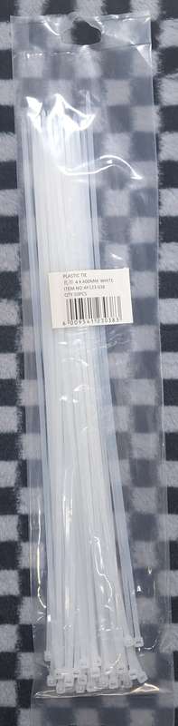 4x400mm White Cable Plastic Ties - 50pcs