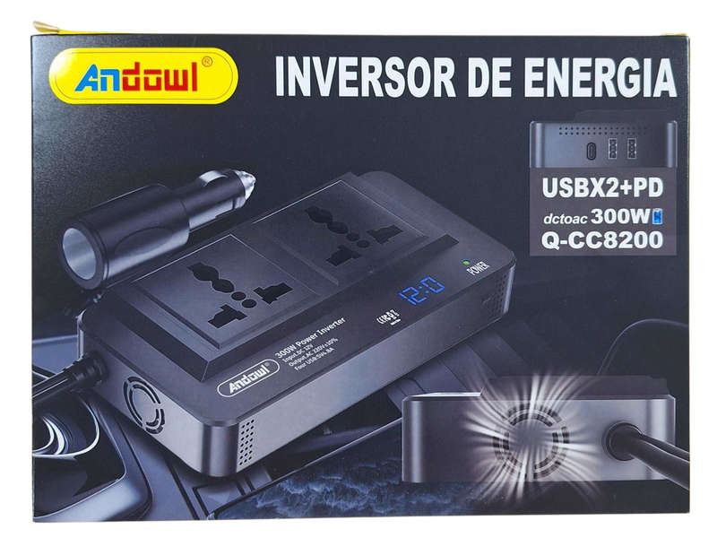 Andowl 300W Car Inverter with 2 USB Ports + PD  Efficient Power Supply for All Your Devices On...