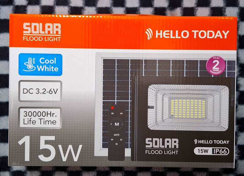 Hello Today Remote Controlled 15w Solar Outdoor Flood Light With Panel