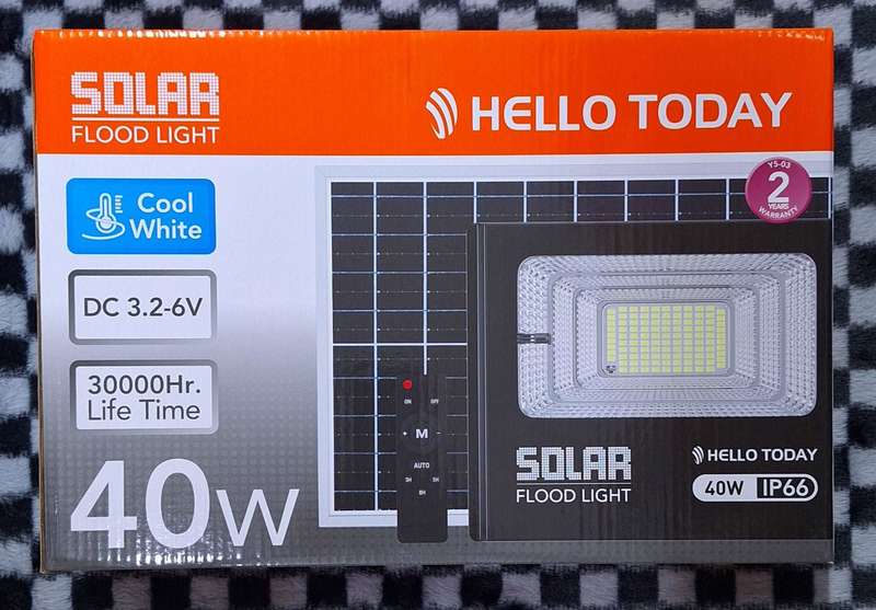 Hello Today Remote Controlled 40w Solar Outdoor Flood Light With Panel