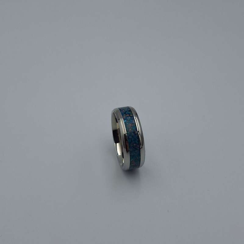 Custom Handmade Stainless Steel 8mm Ring With Crushed Opals - Size 11