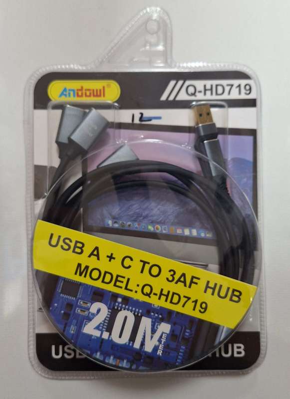 USB A+C to 3AF Hub 2m Cable  Versatile and Efficient Connectivity Solution