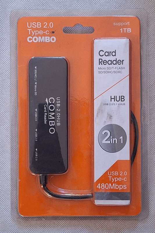 2 in 1 USB 2.0 Type C 480Mbps Card Reader Hub Micro/SD/T-Flash SD/SDHC/SDXC