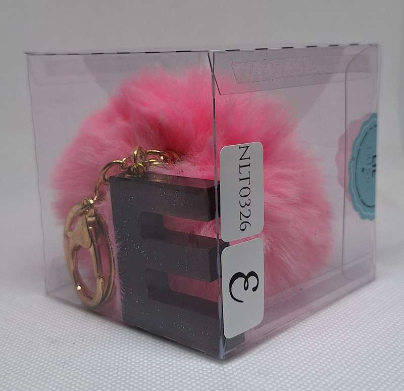 Custom Resin Letter Keychain With a Pink Pom Pom - E
