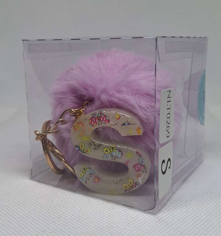 Custom Resin Letter Keychain With a Purple Pom Pom - S