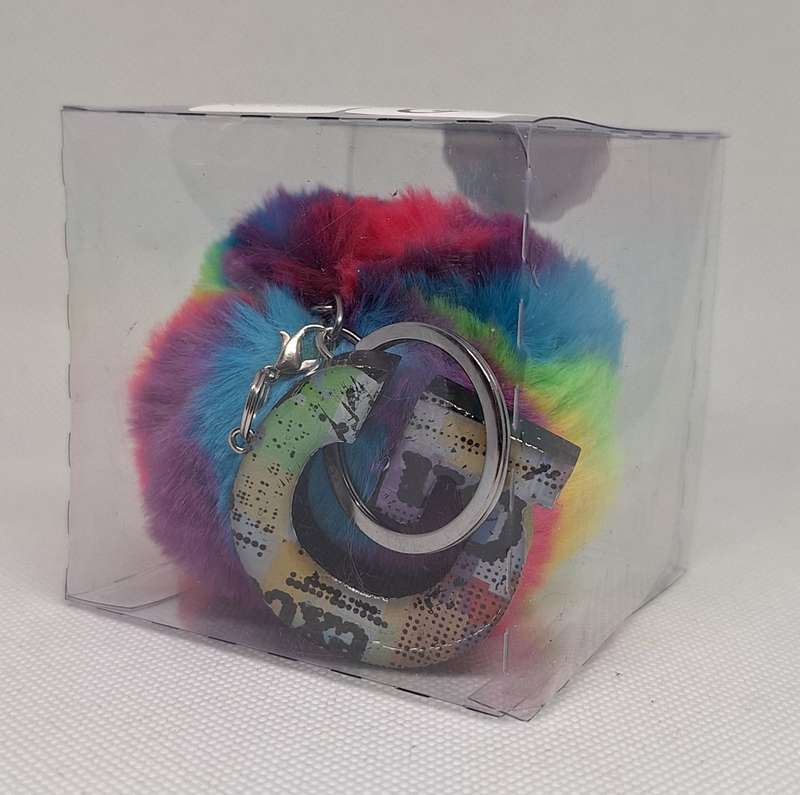 Custom Resin Letter Keychain With a Rainbow Pom Pom - G
