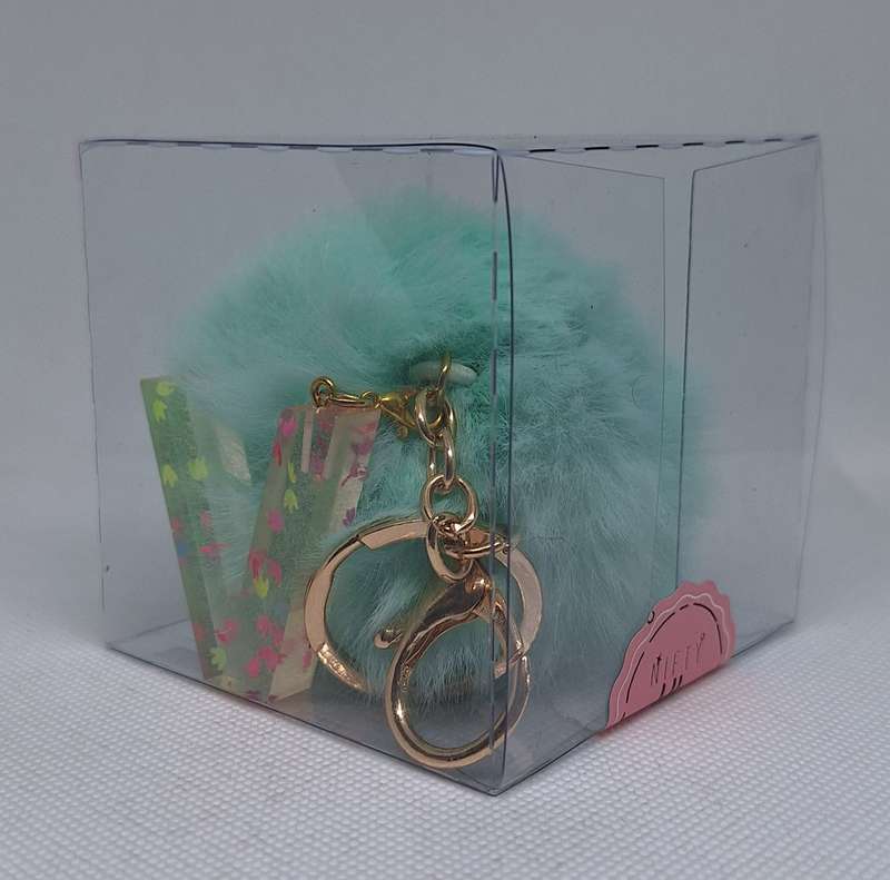 Custom Resin Letter Keychain With a Turquoise Pom Pom - V