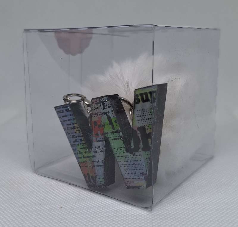 Custom Resin Letter Keychain With a White Pom Pom - W