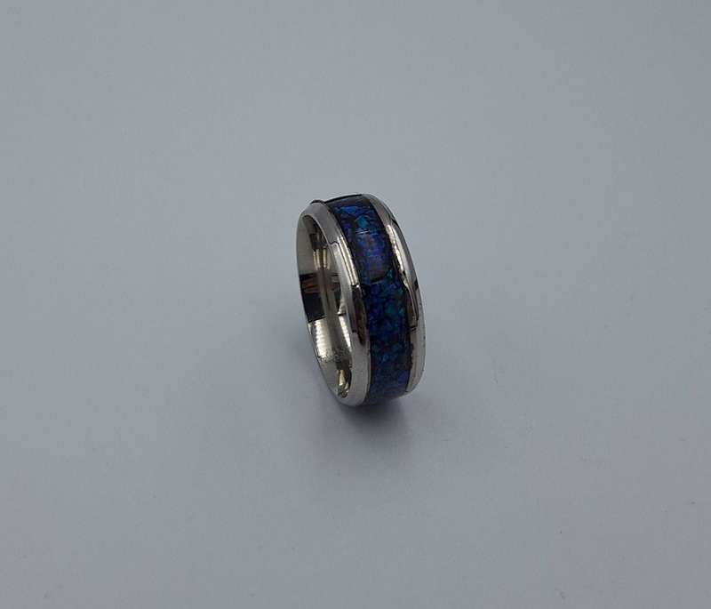 Stainless Steel 8mm Ring With Crushed Opals - Size 9