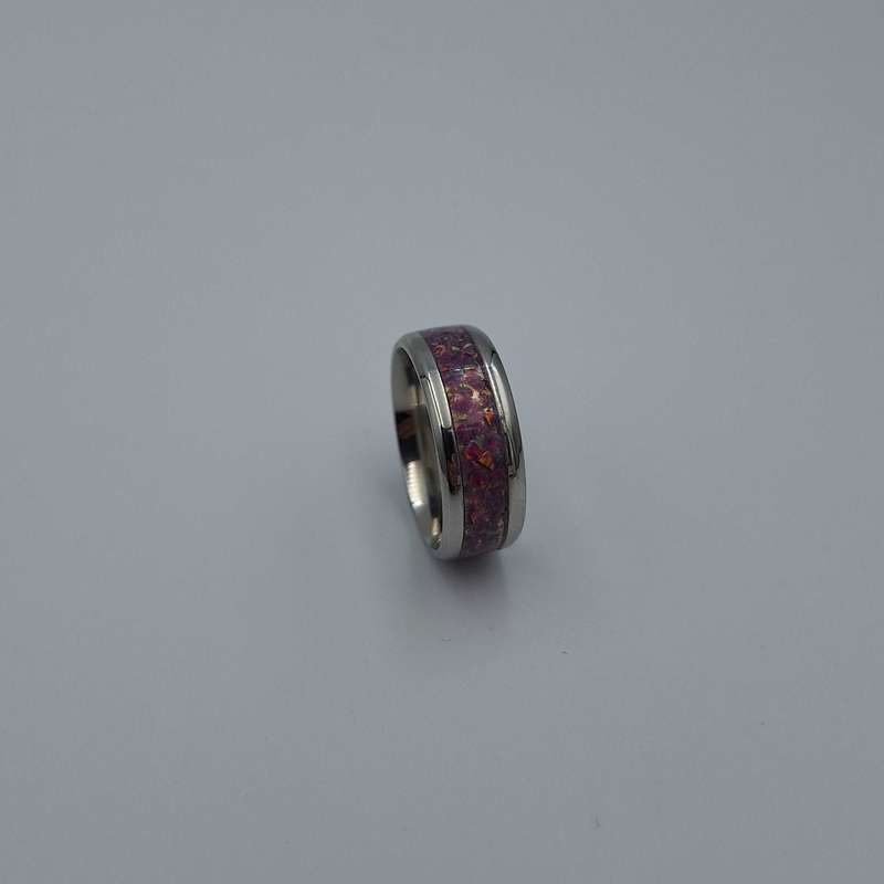 Stainless Steel 8mm Ring With Crushed Opals - Size 9