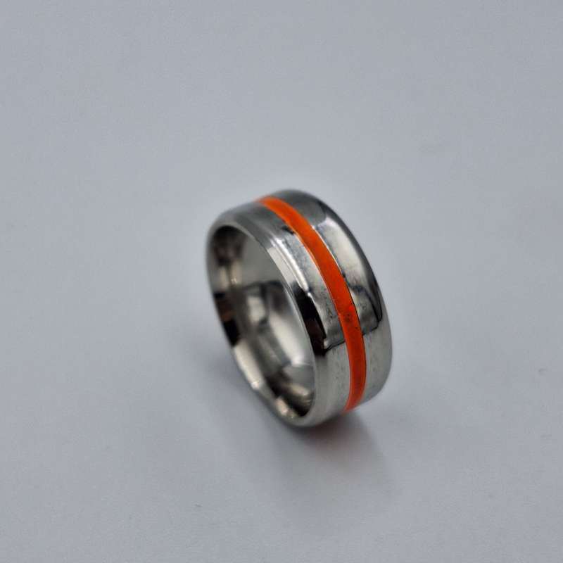 Stainless Steel 8mm Ring With Orange Stripe - Size 8