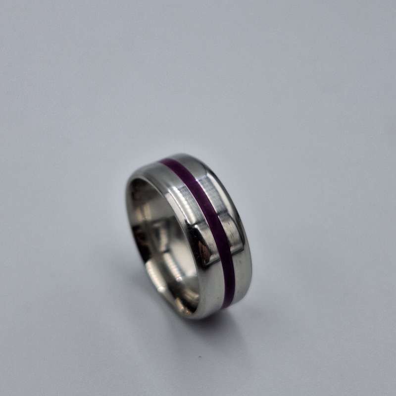 Stainless Steel 8mm Ring With Purple Stripe - Size 9