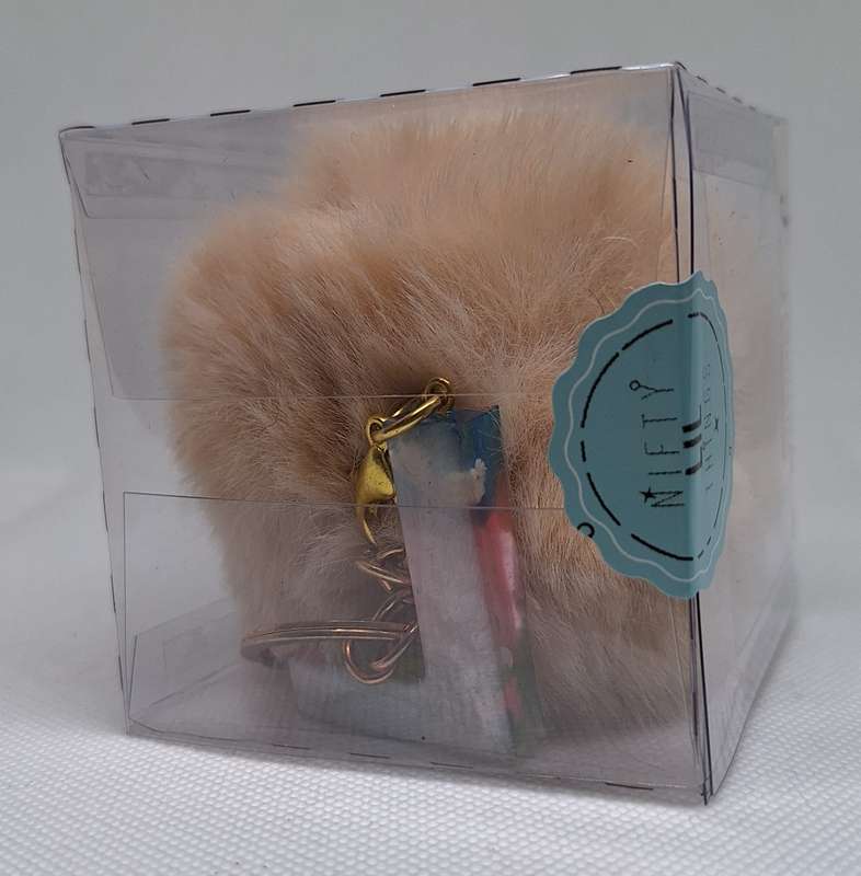 Custom Resin Letter Keychain With a Beige Pom Pom - L