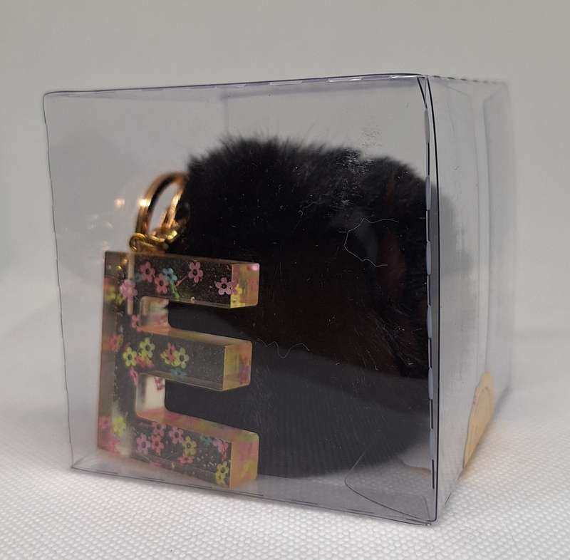 Custom Resin Letter Keychain With a Black Pom Pom - E