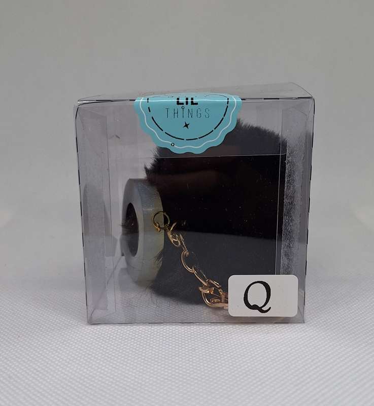 Custom Resin Letter Keychain With a Black Pom Pom - Q