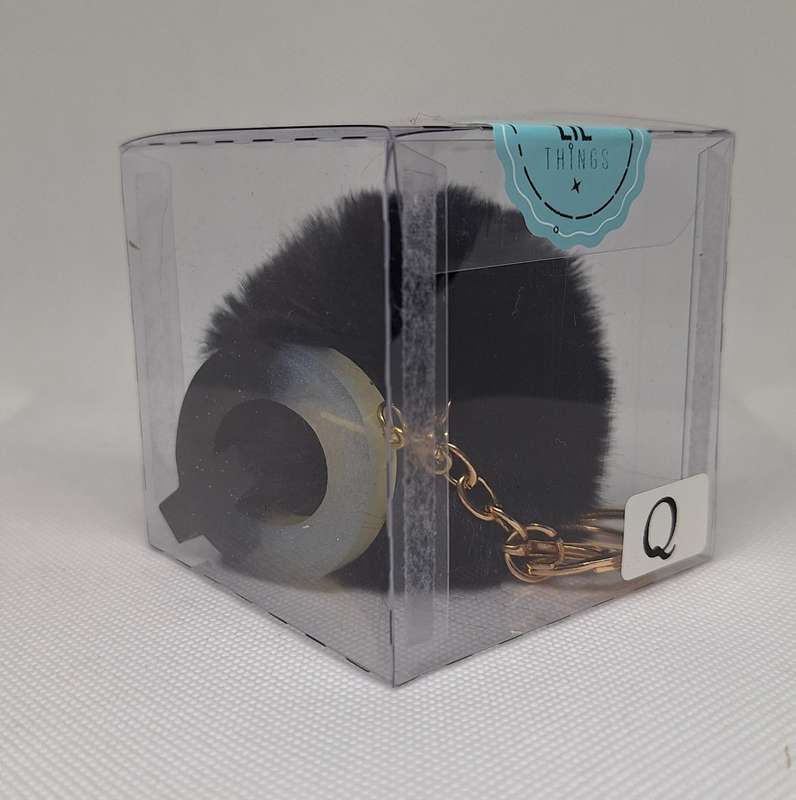 Custom Resin Letter Keychain With a Black Pom Pom - Q