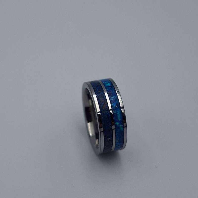 Custom Handmade 2 Core Stainless Steel 8mm Ring With Crushed Opals - Size 7