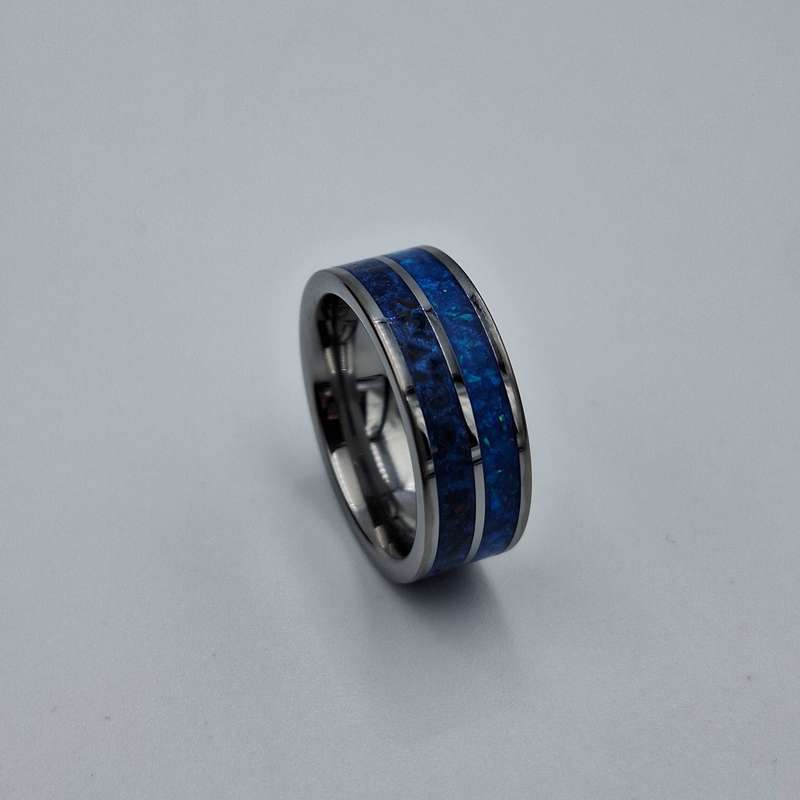 Custom Handmade 2 Core Stainless Steel 8mm Ring With Crushed Opals - Size 8