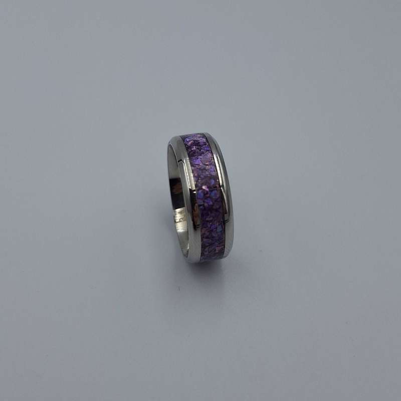 Custom Handmade Stainless Steel 8mm Ring With Crushed Opals - Size 10