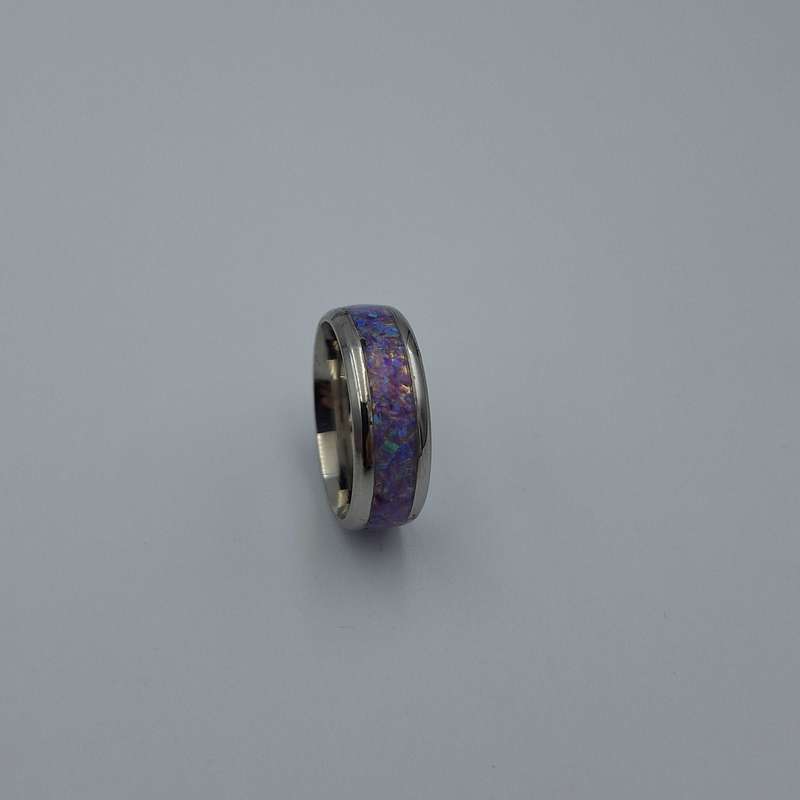 Custom Handmade Stainless Steel 8mm Ring With Crushed Opals - Size 10