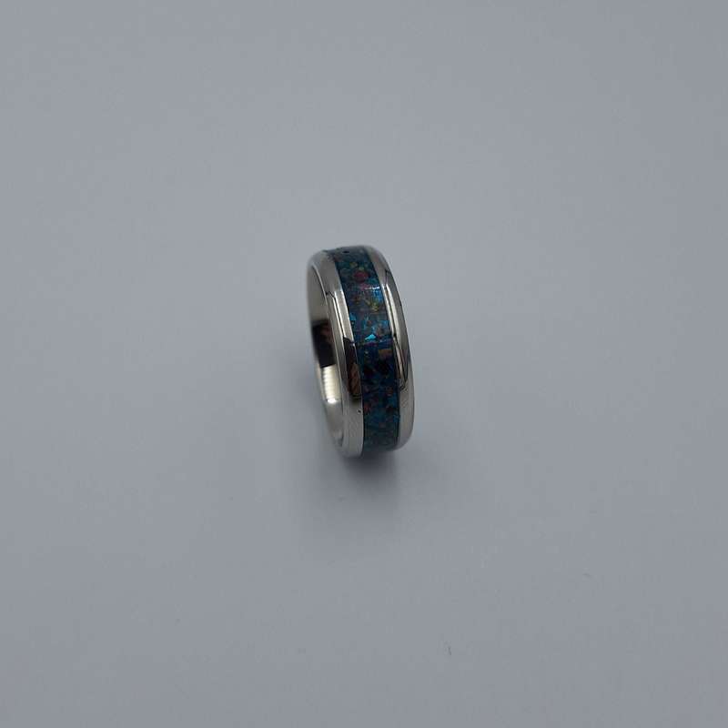 Custom Handmade Stainless Steel 8mm Ring With Crushed Opals - Size 11