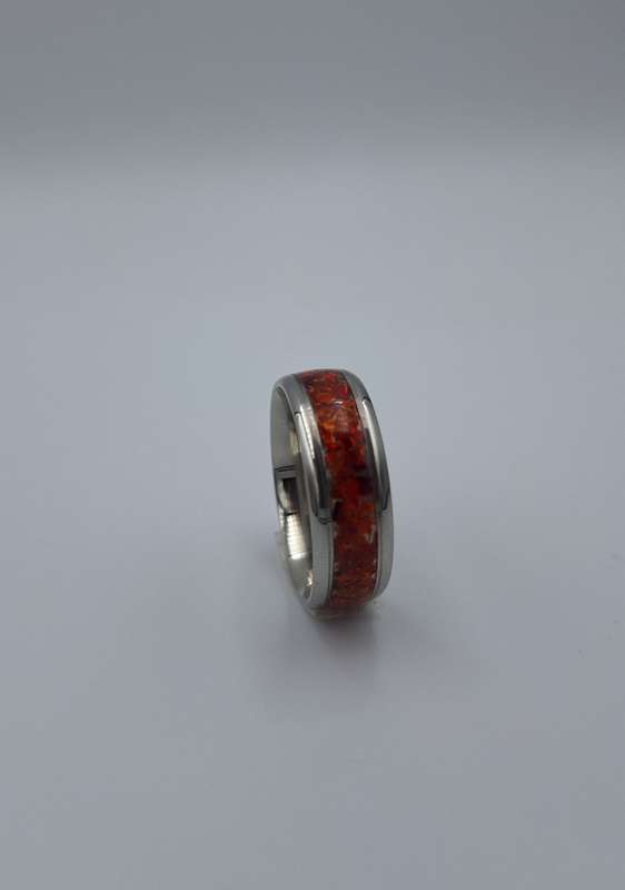 Custom Handmade Stainless Steel 8mm Ring With Crushed Opals - Size 12