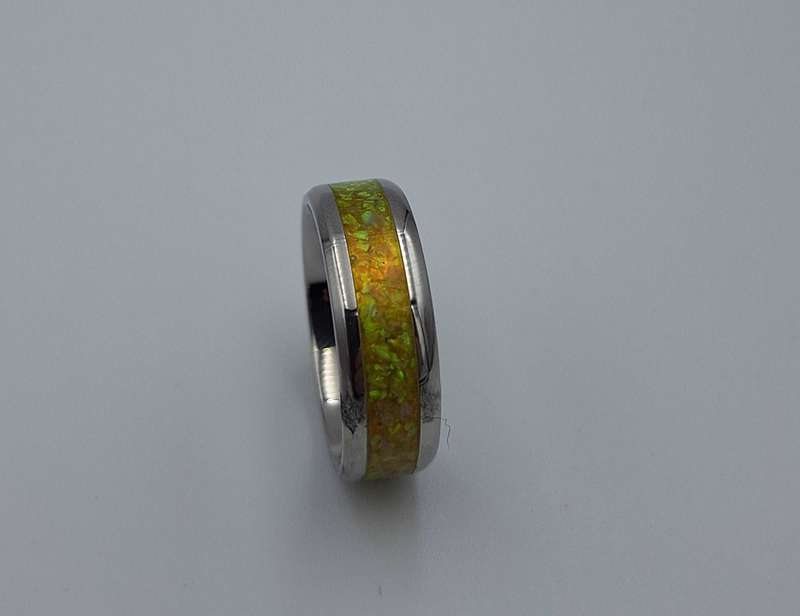 Custom Handmade Stainless Steel 8mm Ring With Crushed Opals - Size 12