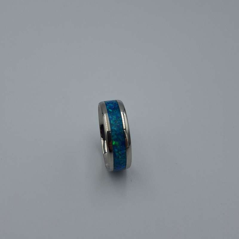 Custom Handmade Stainless Steel 8mm Ring With Crushed Opals - Size 12