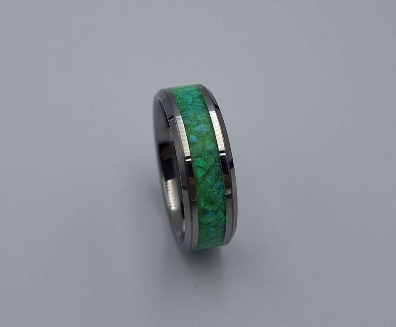 Custom Handmade Stainless Steel 8mm Ring With Crushed Opals - Size 13